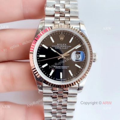 Copy Rolex Datejust 36mm Black Face SS Jubilee Band Watch